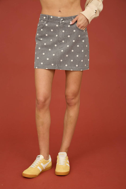 Polka Dot Denim Skirt