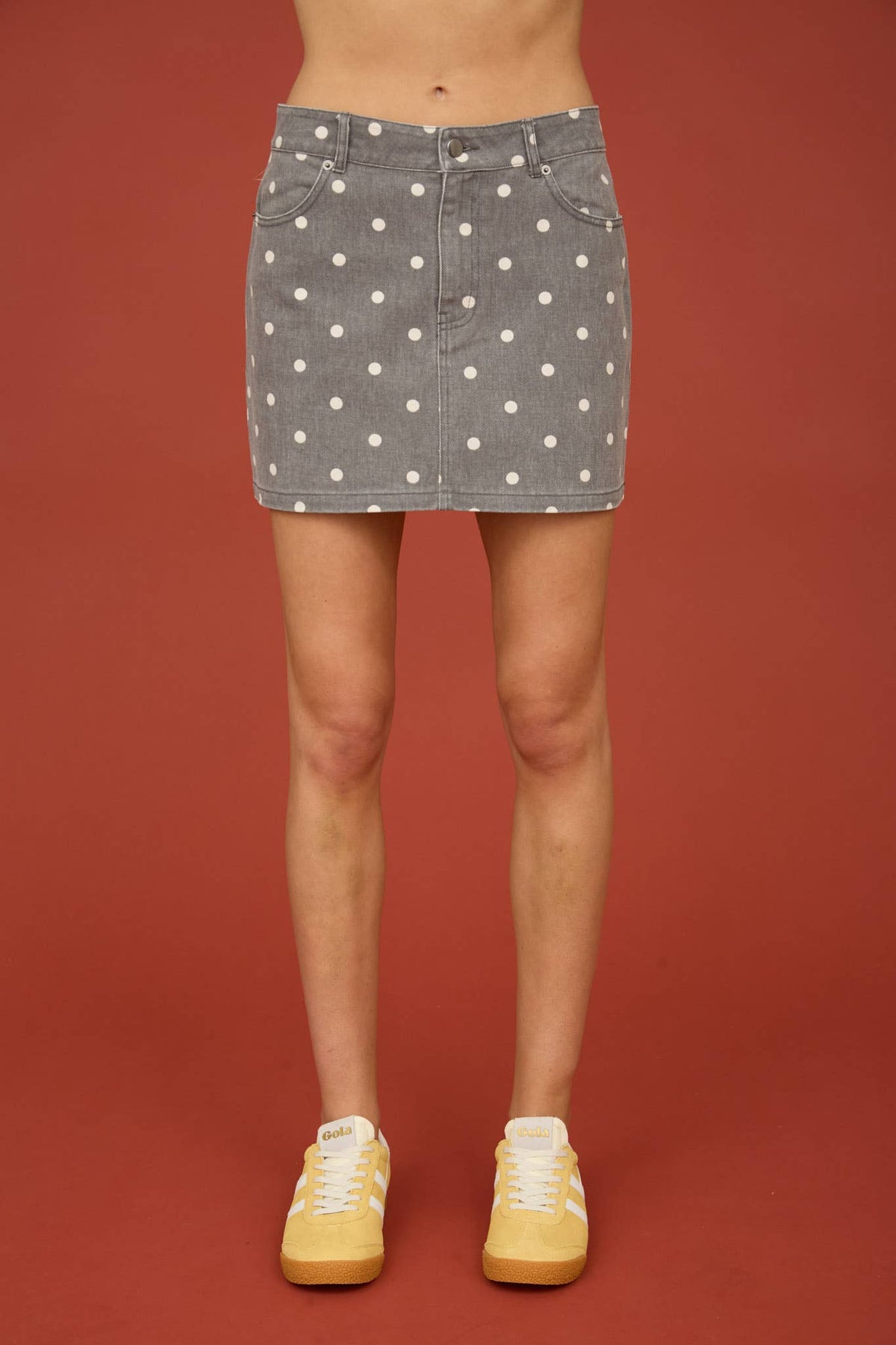 Polka Dot Denim Skirt