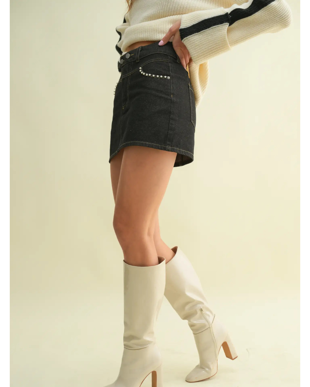 Karen Black Denim Mini Skirt