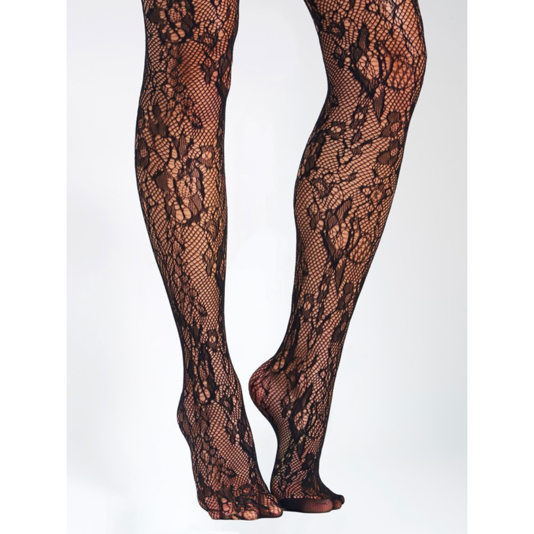 Black Lace Floral Tights