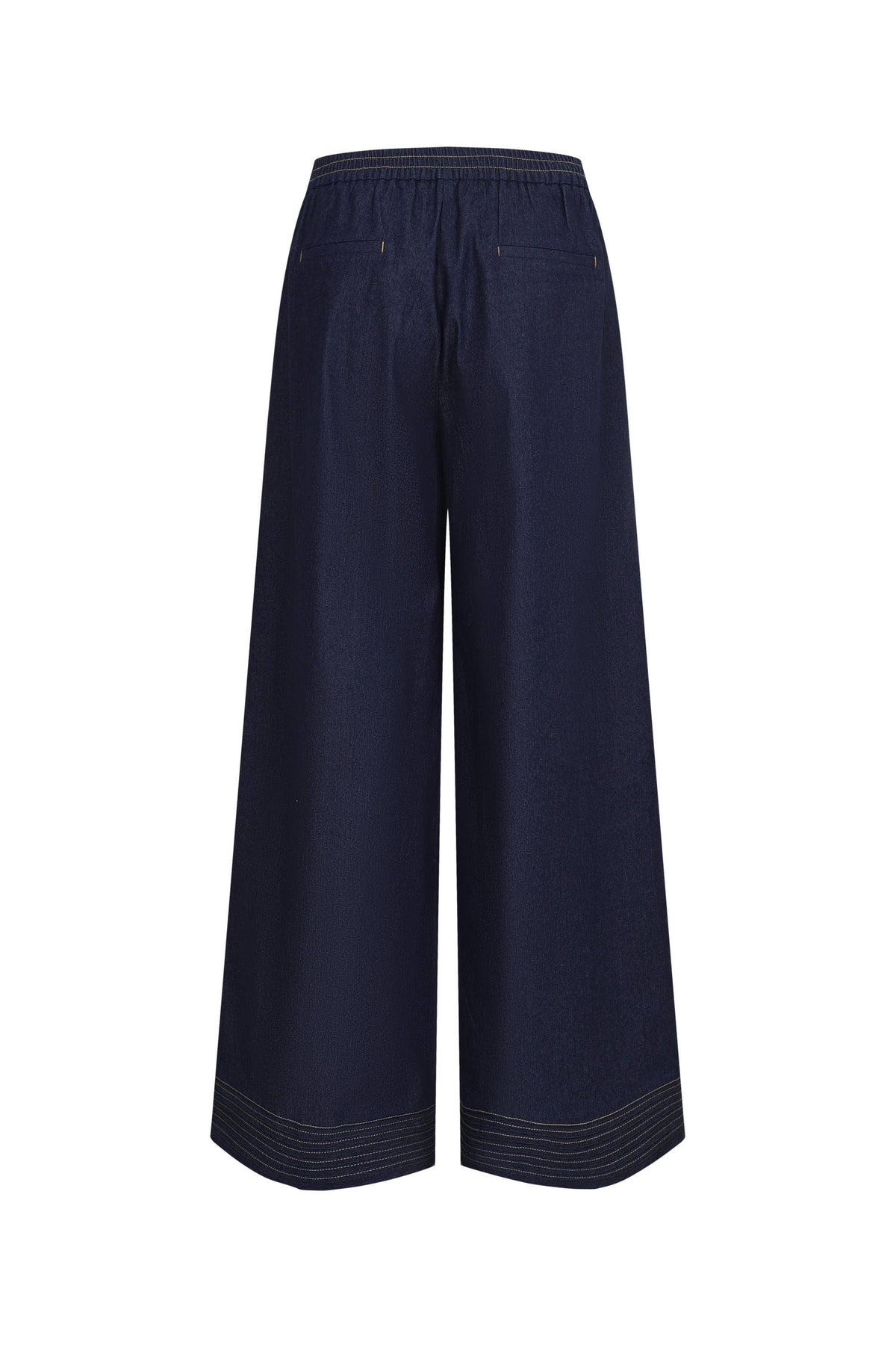 Navy blue wide-leg pants on a white background